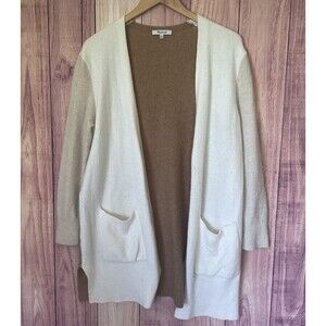 Madewell Alpaca Blend Long Line Open 2 Pocket Cardigan 3 Tone Stretch Womens S